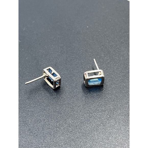 Sterling Silver Stamped 925 Rectangular Blue Stone Stud Earrings - Picture 14 of 14